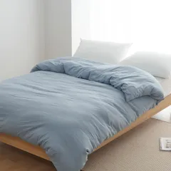 【人気商品】洗いざらし 吸湿速乾 素肌にやさしい シングル 柔らかい しっとり ピーチスキン 掛け布団カバー シワ加工 丸洗いOK オールシーズン 布団カバー クモリ(Kumori) 掛ふとんカバー (シングル・150X210cm ブルー)