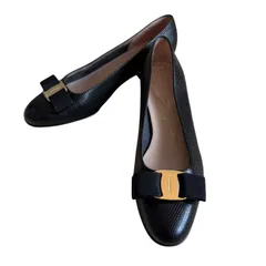 Z1563Ferragamo フェラガモ パンプス ヒール ヴァラ ブラック リザード型押し イタリア製 レディース 5Cサイズ