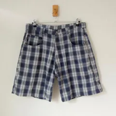 YAGA IRIE PRODUCTZ 90s ショートパンツ USA製 ネイビー系のチェック柄 34 （w-1949）