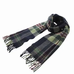 ラルフローレン RALPH LAUREN マフラー ストール チェック ウール フリンジ 紺 ネイビー /FF ★AA☆ ■GY99のサムネイル