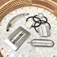 【6点】シルバーヘアアクセサリーまとめ売りシンプルモード韓国ファッション新品