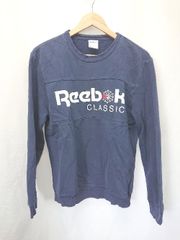 ◇ Θ Reebok CLASSIC ロゴプリント 長袖 トレーナー スウェット サイズＭ ネイビー レディース メンズ E 【1505290032780】