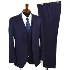 美品 スーツカンパニー 3ピース 2つボタン シングルスーツ M A6 ダークネイビー ストライプ ノータック CNR07751 合物 春夏秋  5XH011 【送料無料】【中古】【メンズビジネス】202508