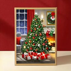 5D DIYアートフルラウンドダイヤモンドペインティングセット、大人初心者向け、フレームなしのクリスマスツリーパターンダイヤモンドアート、家庭用壁飾りやギフトに最適　ダイヤモンドアート、30*40cm