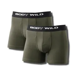 【人気商品】ビッグロゴ 2枚組 前あき ボクサーブリーフ 綿混 ベーシック ボクサーパンツ BWB0802 メンズ [ボディワイルド] カーキ S