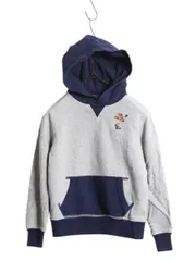 【お得なクーポン配布中!】 ポロベア ポロ ラルフローレン スウェット フード パーカー キッズ S 140cm 程 プルオーバー トレーナー ワンポイント 前V ツートン 紺 灰