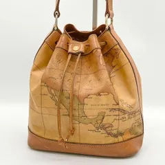 【良品】プリマクラッセ 巾着型 ポシェット ショルダーバッグ 地図 ブラウン