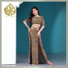 新品　ベリーダンス 衣装　豹柄 レッスン着 ウェアセット　トップス　スカート　練習着