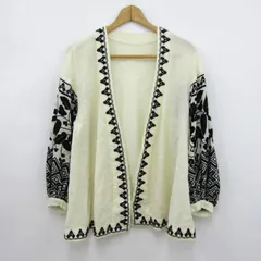 グレースコンチネンタル カーディガン 刺繍 ウール トップス レディース 36サイズ ホワイト系×ブラック GRACE CONTINENTAL 【中古】