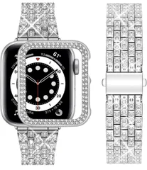 ★[wutwuk]Apple Watch バンド キラキラ コンパチブル iWatch SE 9/8/7/6/5/4/3/2/1対応 PCケース付 ジュエリー メタル交換バンド 38mm iWatch 3/2/1対応 レデース オシャレ  38mm シルバー