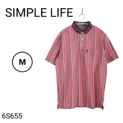シンプルライフ メンズ 半袖ストライプ ポロシャツ M