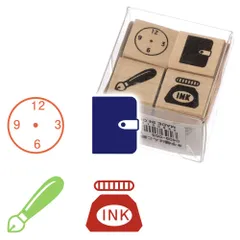 手帳はんこ部　スケジュール (0409-005)　ミニはんこ4個セット　手帳やふせんに　簡単スケジュール管理　ラバースタンプ　こどものかお　Rubber stamp