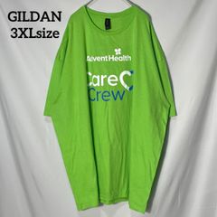 【GILDAN】医療 企業ロゴ Advent Health 両面プリント 希少サイズ　オーバーサイズ　半袖Tシャツ　黄緑　3XL US古着