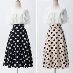 レディース スカート ギャザースカート 膝下 Aライン プリーツ 薄手 きれいめ 上品 かっこいい 水玉 オフィス OL 通勤 デート お出かけ パーティー レストラン 脚長 清楚