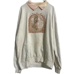 刺繍 スウェット トレーナー レディース XL アイボリー ピンク 裏起毛 襟付き USA製 ビッグサイズ 古着卸 アメリカ仕入 a610-6874