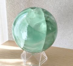 1.2kg/77mm】グリーンフローライト 共生カルサイト スフィア 丸玉