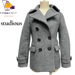 美品 STUDIOUS ステュディオス ウール Pコート ピーコート グレー Sサイズ相当 0 秋冬 上品 カジュアル 通勤通学