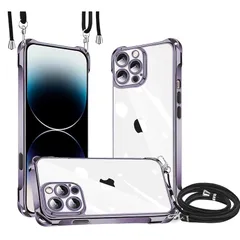 iPhone 14 Pro Max 用 ケース クリア ショルダー iPhone 14 pro max スマホケース アイフォン 14 Pro Max カバー 肩掛け 斜めかけ 縄掛けケース 新型韓国 透明 薄型 軽量 TPU メッキ加工 ケース 紐付き 