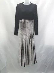 ◇ ⊇ MERCURYDUO マーキュリーデュオ ストライプ柄 長袖 ロング丈 ワンピース サイズM ブラック ベージュ レディース E  【1409100007541】