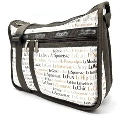 【良品】 Lesportsac レスポートサック ショルダーバッグ 総柄 ナイロン ホワイト 白色 ブラック 黒色 ロゴ ユニセックス 男女兼用 メンズ レディース