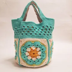 アフリカンフラワーモチーフバッグ/ハンドメイド/グリーン