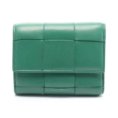 ボッテガヴェネタ BOTTEGA VENETA 三つ折り財布 カセット マキシイントレチャート スモール 三つ折りフラップウォレット 651372 グリーン レザー 三つ折り財布 レディース Used B