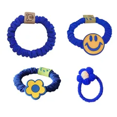 【4本セット】ヘアゴム 髪ゴム 跡がつかないヘアゴム ヘアアクセサリー 髪束ね 高弾性 おしゃれ 女性用ヘアゴム 弾性ヘアタイ 立体感 おしゃれ 高弾力ヘアタイ(クラインブルー)