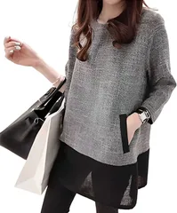 BLANK BLANC ブランクブラン チュニック ワンピース トップス レディース ツイード 配色 切り替え 体型カバー 切替 春 春夏 演奏会 ビジネス 通勤 オフィスレディース 着痩せ シンプル 上品 清楚 3S-B04(グレー,  XL)