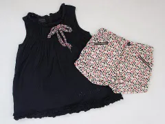 イピンコパリーノ i pinco pallino マメール アウトレット 子供服 女の子 10歳 約 140cm チュニック ブラウス ノースリーブ 黒 ショート パンツ 赤 ズボン 2点 春 夏 ★3 セットアップ ガールズ キッズ 【中古】