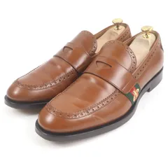 美品□GUCCI グッチ 450990 レザー Bee刺繍 ウェブライン パーフォレーション コインローファー ペニーローファー ブラウン 9 箱付き イタリア製 メンズ
