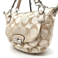 ✨良品✨ COACH コーチ ハンドバッグ トートバッグ フラップ シグネチャー キャンバス レザー 革 ベージュ 肌色