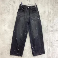 FOREVER 21 フォーエバートゥエンティーワン　ラインストーン付きワイドデニムパンツ　黒　レディース　Sサイズのサムネイル