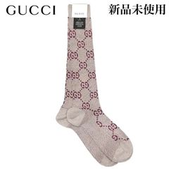 【新品未使用】GUCCI グッチ GGモノグラム ハイソックス ラメ 476525 ベージュ×エンジ Mサイズ