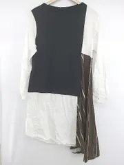 ◇ ◎ M DEUXMILLECINQ ストライプ ボートネック 長袖 膝下丈 ワンピース サイズ9号 ブラック ホワイト系 レディース E  【1307250035677】