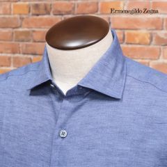 Ermenegildo Zegna/Sサイズ/シャツ SRF5 USX58 清涼リネン 無地 カッタウェイ 上品 エルメネジルド ゼニア 長袖 新品/青/ブルー/kc360/