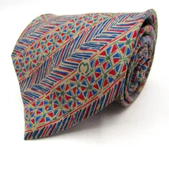 ミラショーン ブランド ネクタイ ロゴ ストライプ柄 格子柄 幾何学模様 シルク イタリア製 PO  メンズ ベージュ mila schon 【中古】