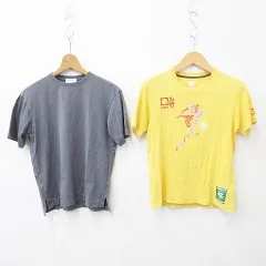 アディダスオリジナルス adidas originals トゥモローランド TOMORROWLAND Tシャツ カットソー 2枚セット 半袖 丸首 プリント ロゴ 綿 黄 グレー イエロー XS