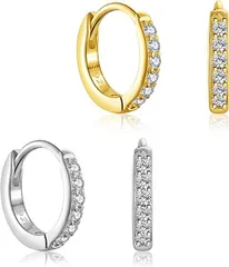 PH PandaHall ピアス レディース フープピアス 純銀925 18金コーティング 2ペア ダイヤモンドピアス シルバー925 ジュエリー 金属アレルギー対応 ゴールド( ミックスカラー)