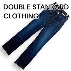 DOUBLE STANDARD CLOTHING ダブルスタンダードクロージング スリムストレートストレッチデニム 色落ち加工 スタッズ ブルーデニム インディゴ カジュアルパンツ シンプル レディース 36