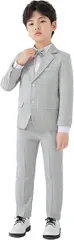 LOLANTA キッズ スーツ 男の子 フォーマル 子供服 3点セット ジャケット ズボン 蝶ネクタイ チェック柄 入学式 卒業式 入園式 結婚式 発表会 七五三( グレー,  90)