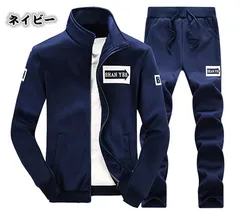 上下セットアップスウェットセットアップ　ジップパーカー　スウェットパンツメンズ セットアップ 長袖 上下 スウェット(ネイビー)