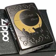 ZIPPO ライター ジッポ ネコ 猫 キャット ムーン 可愛い 三日月 ブラックニッケルサテン ムーンライトラヴァーズ ねこ メンズ ギフト レディース プレゼント