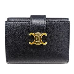 セリーヌ CELINE 財布 レディース メンズ ブランド 三つ折り財布 カーフ ファイン ストラップウォレット ニノ ブラック ミニウォレット 小さめ シンプル おしゃれ 【中古】
