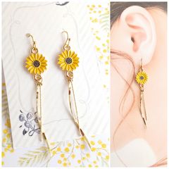 E381 ハンドメイド エポチャーム 花 スティック ピアス イヤリング