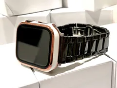 黒セラミック×ホワイトカバーローズライン　アップルウォッチバンド セラミックベルト Apple Watch用カバーケース　38　40　41　42　44　45　49　SE 1/2/3  Ultra1/2/3  保護付