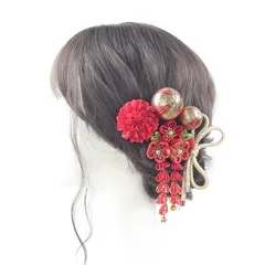 【新品】 [NANA手作り]髪飾り つまみ細工 和玉 紐リボン 成人式 七五三 お祭り ヘアーアレンジ 袴 卒業式 花 入園式 三歳 七歳 3歳