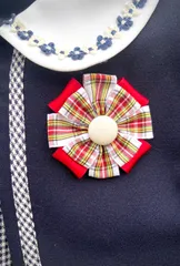 リボンコサージュ【レッドチェック】