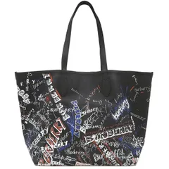バーバリー BURBERRY トートバッグ ドゥードル キャンバス レザー ブラック系 リバーシブル チェック  【保存袋】【中古】