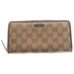 GUCCI (グッチ) GGキャンバス ラウンドファスナー長財布 茶 キャンバス×レザー