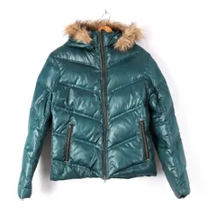 ミッシェルクランオム ダウンジャケット フードファー フルジップ アウター ジャンパー メンズ 46サイズ グリーン MICHEL KLEIN HOMME 【中古】